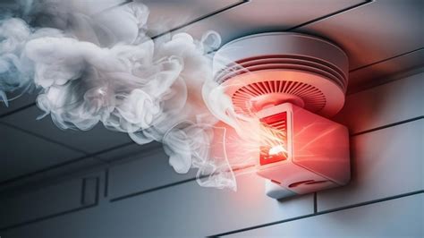 Premium Photo Smoke Detector With White Smoke And Red Warning Light