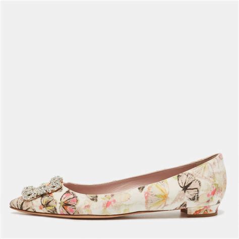 Manolo Blahnik Multicolor Satin Hangisi Ballet Flats Size 39 Manolo