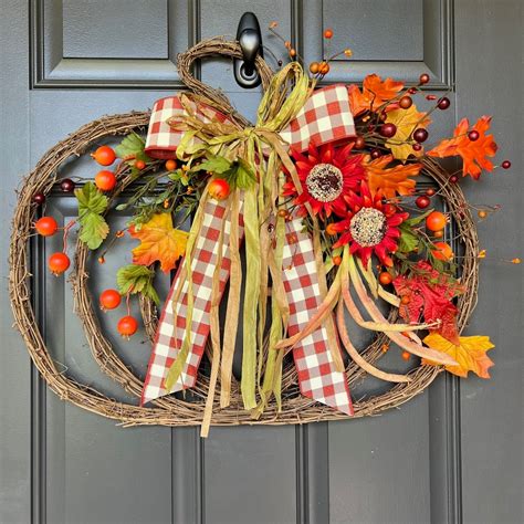 Pumpkin Grapevine Wreath Fall Wreath Pumpkin Fall Decor Etsy