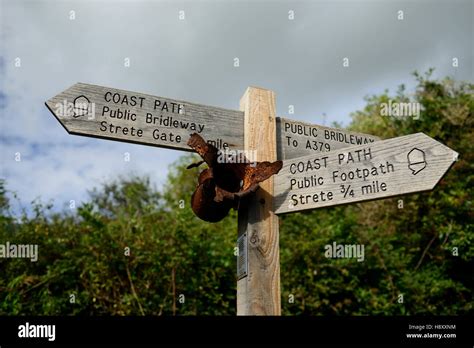 Signpost On The South West Coast Path At Strete With Attachment See