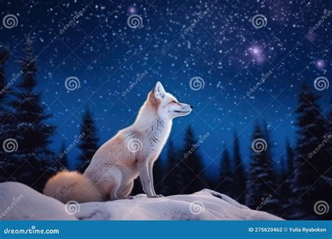 White Fox Looking At The Sky Generate Ai Stock Illustration