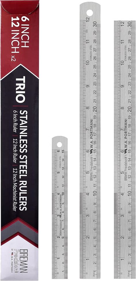 Amazon Breman Precision 3 Pc Metal Ruler Set 6 Inch Ruler And 2