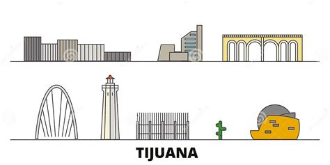 Mexico Tijuana Flat Landmarks Vector Illustration Mexico Tijuana