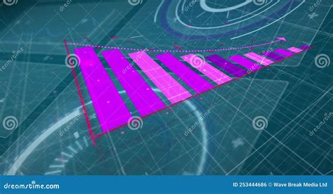 Animation Of Pink Graph Over Scanners And Data Processing On Dark