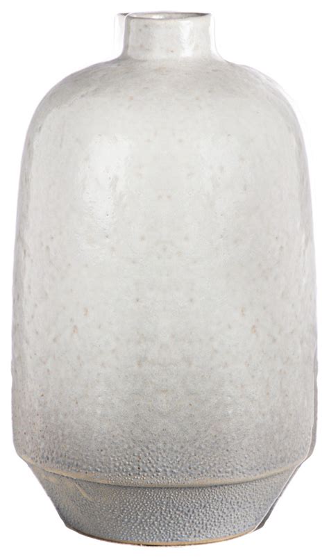 Ceramic Bellied Vase With Bumpy Rib Design Body Gloss White Finish