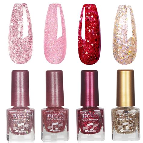 Pink Glitter Nail Polish Set 4pcs Pink Red Gold Gel Polish Kit Chunky Glitter Air Dry Gel Nail