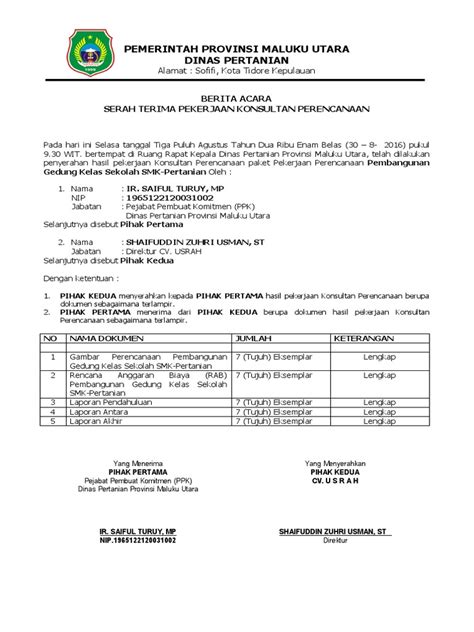 14 Contoh Berita Acara Serah Terima Akhir Pekerjaan Fho