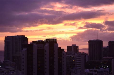 Honolulu, Hawaii, Colorful Skyline Sunset, 2 Stock Photo - Image of ...