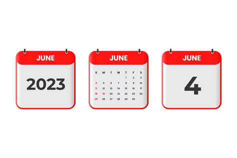 June 2023 calendar design. 4th June 2023 calendar icon for schedule, appointment, important date ...