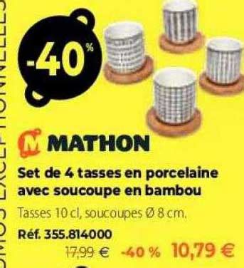 Promo Set De Tasses En Porcelaine Avec Soucoupe En Bambou Mathon Chez