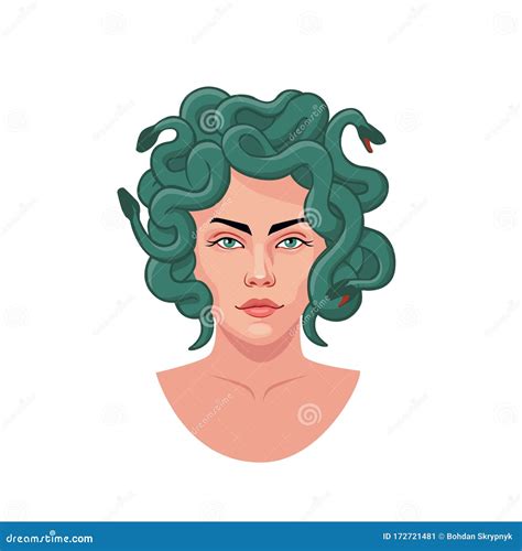 Portrait Of Medusa Gorgon With Green Snakes Hair Vector Graphic