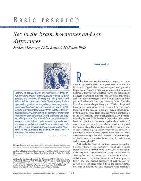 Pdf Sex In The Brain Hormones And Sex Differences