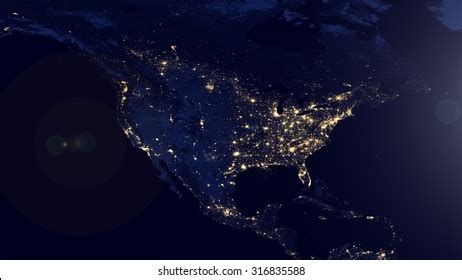 North American Continent Electric Lights Map Stock Illustration