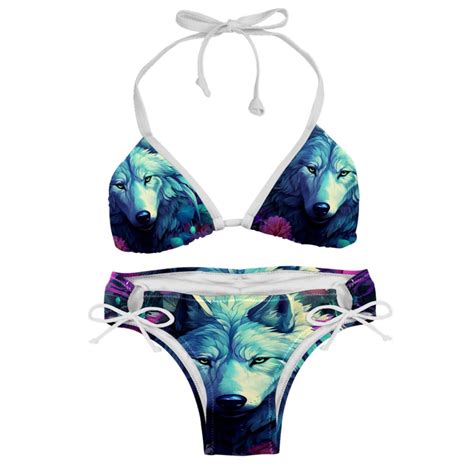 Wolf Swimsuit Women Bikini Set With Detachable Sponge And Adjustable Strap Swimwear Pack For