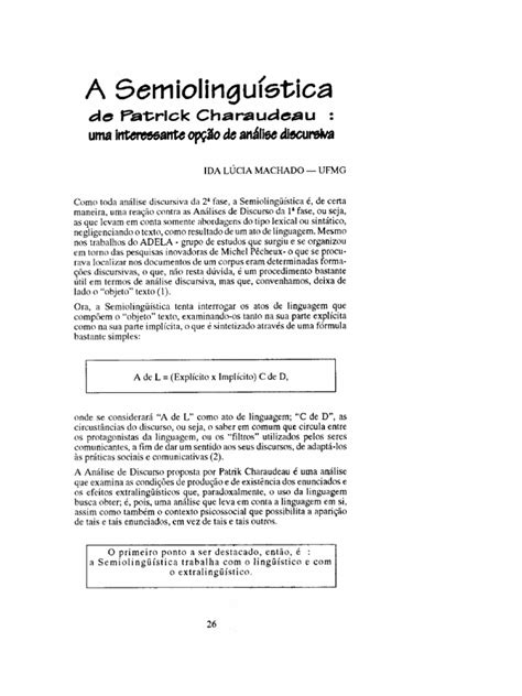 Machado Ida Lúcia A Semiolinguística De Patrick Charaudeau Pdf