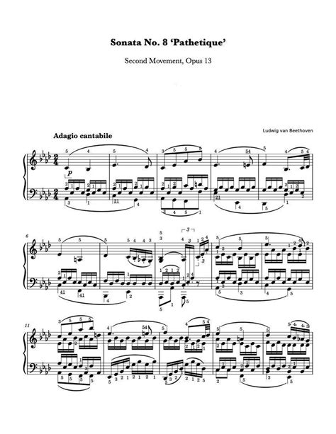 Piano Music Sheets Piano Sonata No 8 In C Minor Opus 13 Second Movement Pathetique By