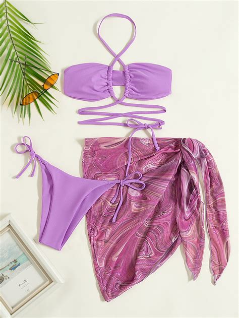 Shein Swim Vcay Piezas Ba Ador Bikini Con Patr N De Fluido Con Cord N