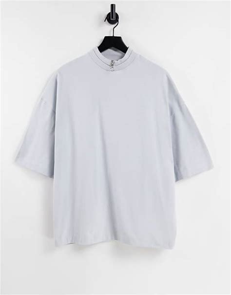 Asos Design Oversized Half Sleeve T Shirt With Turtle Neck In Washed