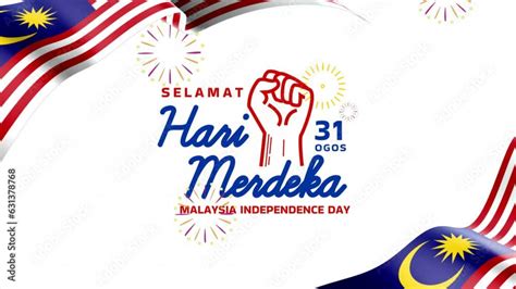 Malaysia Independence Day animation text with waving flag and fireworks ...