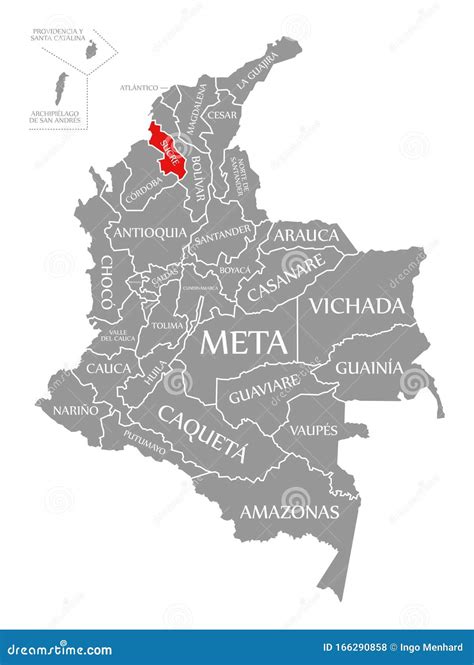 Sucre Red Highlighted In Map Of Colombia Stock Illustration