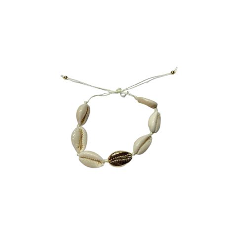 Bracelet en coquillage Cauri simple et doré sur fil blanc Bracelets