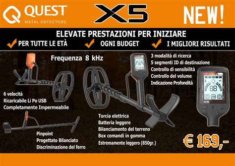 Quest X5 Kit Cercatore Geotek Center Metal Detector Cercametalli