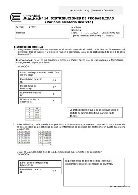 Semana 14 Práctica Distribución binomial y poisoon Práctica N 14