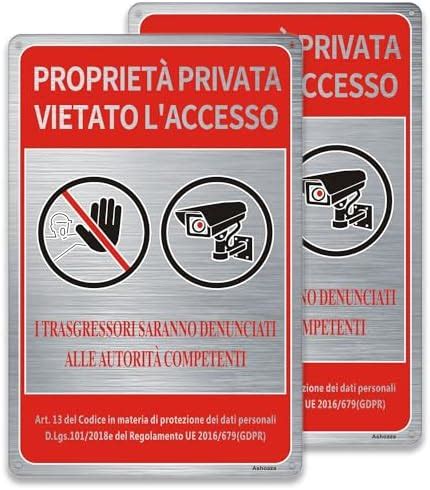 Ashoaza Cartello Proprietà Privata in Alluminio Spazzolato 20x30 Cm