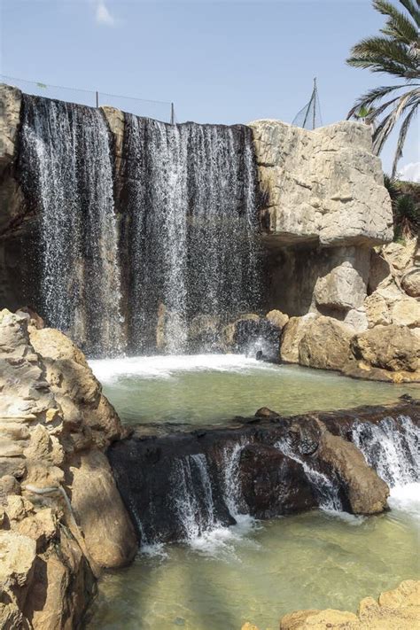 Waterfall Of El Palmeral Park In The City Of Alicante Spain Stock