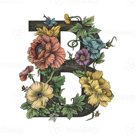 Floral Letter B Botanical Alphabet 47132154 PNG