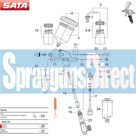 Satajet 20 B Spray Gun Parts Breakdown