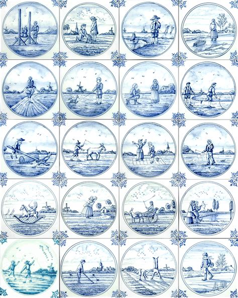 Authentic Delft Tiles Featuring A Series Of Hand Painted Scenes Of