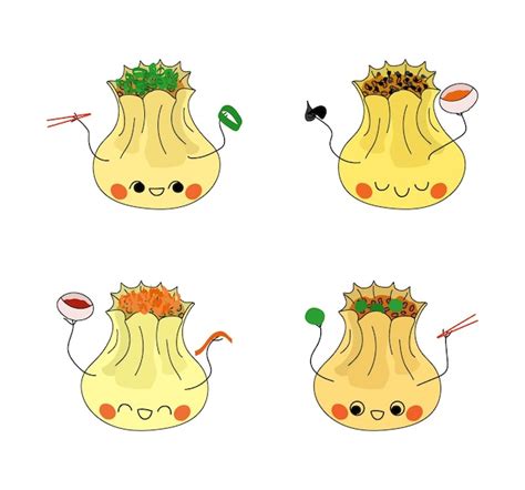 Premium Vector Siu Mai Dim Sum Steamed Dumplings Characters Vector