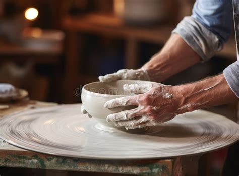 Potter X27 S Hands Meticulously Shaping A Clay Bowl On A Pottery Wheel