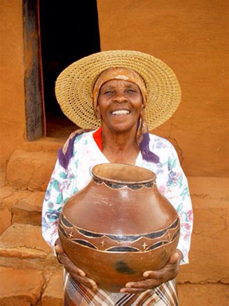 Sotho Woman Africa Carrying Decorated Clay Pot