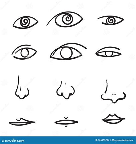 Hand Drawn Doodle Human Eyes Nose Lips Illustration Stock Vector ...