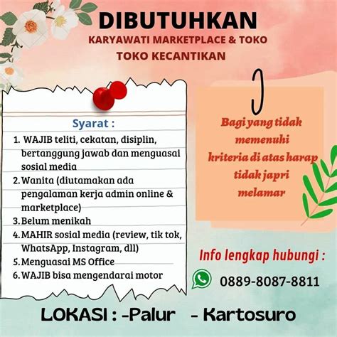 Lowongan Kerja Juli Toko Kecantikan Palur Kartasura Info Loker Solo