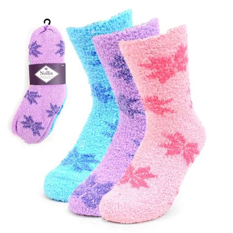 3 Pair Of Fuzzy Slipper Socks For Women Soft Cozy In Several Patterns