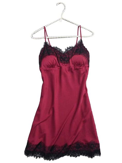 Sexy Womens Spaghetti Strap Sleepwear Gown Lace Lingerie Satin Silk