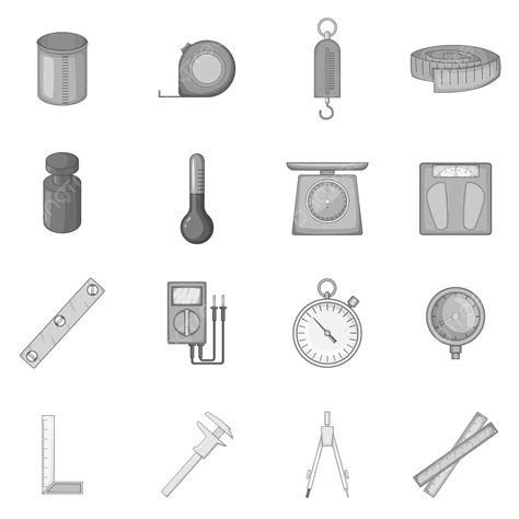 Monochrome Style Vector Hd Png Images Measure Tools Icons Set