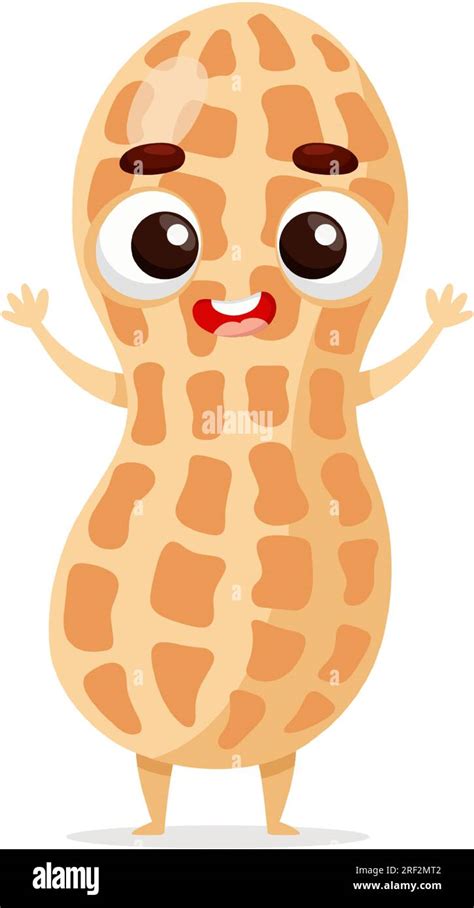 Funny Cartoon Peanut Kawaii Nut Character Vector Food Illustration