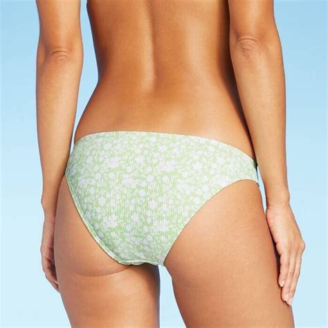 Juniors Ribbed Cheeky Bikini Bottom Xhilaration Bright Green Floral