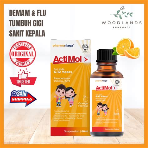 Actimol Paracetamol 250mg 5ml Suspension Orange Flavour 60ml [demam Sakit Kepala Sakit Gigi