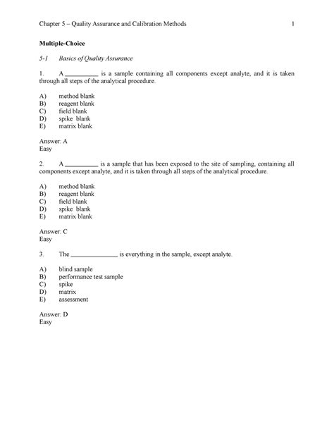 Multiple Choice Questions From The Book Quantitative Chemical Analysis