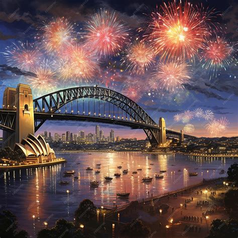 Premium Photo | Fireworks over sydney harbour bridge and sydney harbour ...