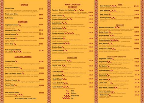 Exotic North Indian Cuisine Takeaway Menu Palki Restaurant