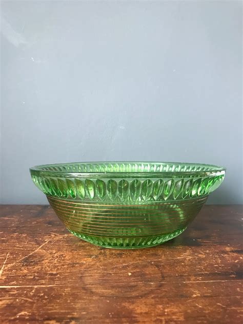 Large Uranium Glass Fruit Or Dessert Bowl Gilt Decor Etsy Uk