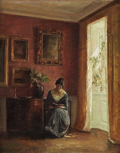 Carl Vilhelm Holsøe Interior With Woman Reading By The Window Mutualart