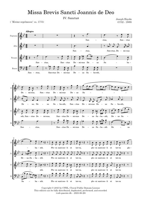 Missa Brevis Sancti Joannis De Deo Iv Sanctus Haydn Sheet Music For