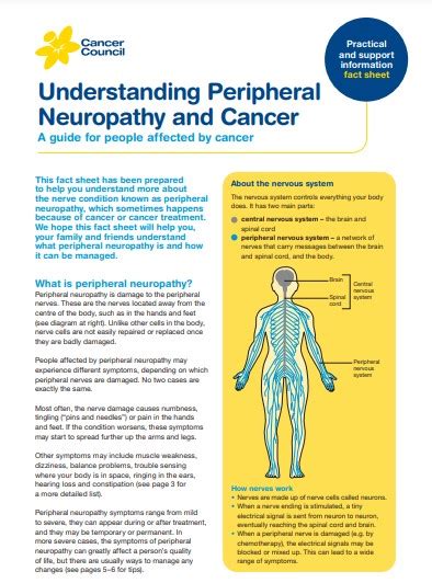 Peripheral Neuropathy Cancer Council ACT